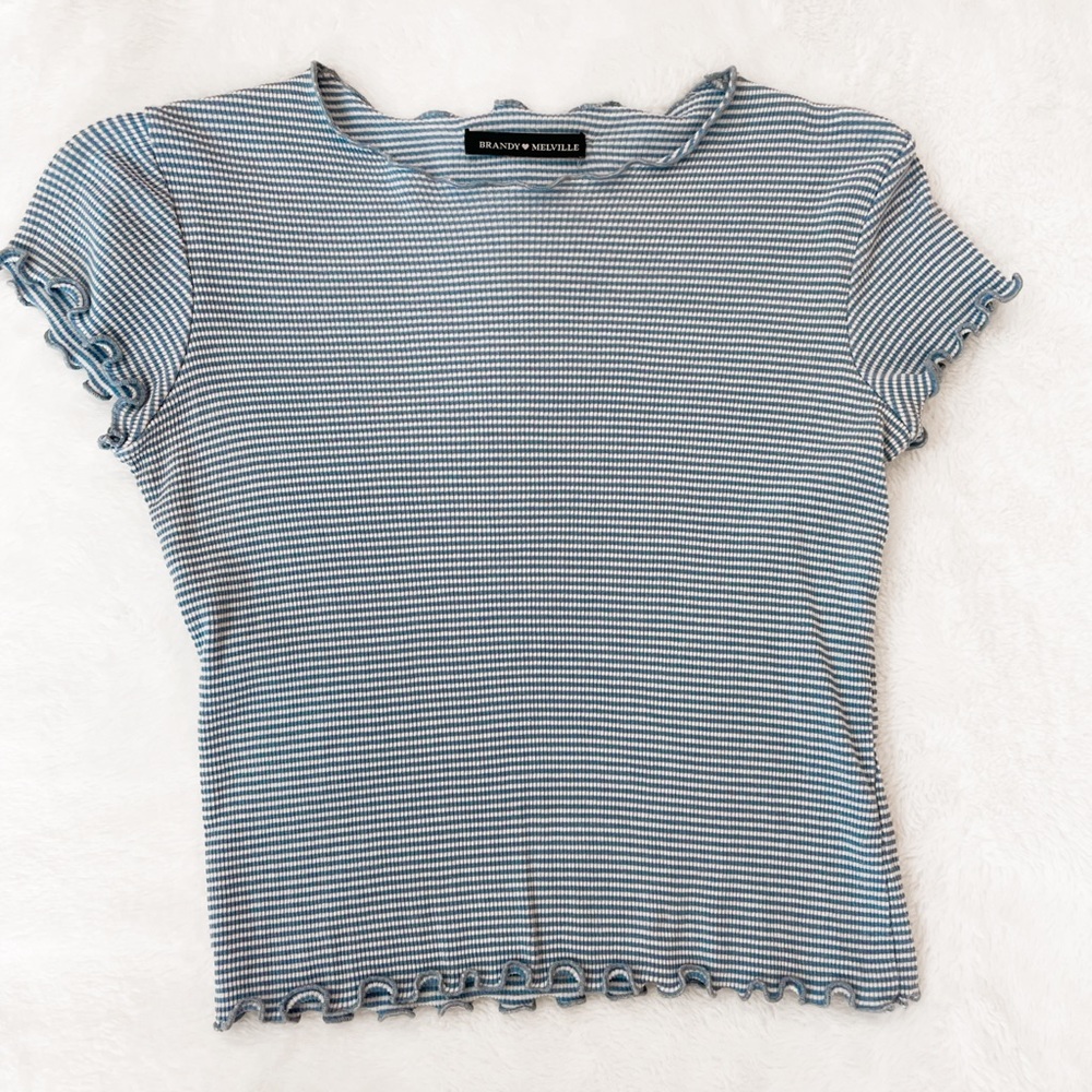Brandy Melville baby blue and white stripes crop top